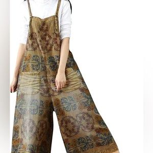 Boho Lagenlook Artsy Loose Baggy Wide Leg Drop Crotch Overalls Size 2X